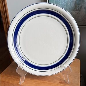 Vintage Tienshan Country Crock Stoneware ONE Dinner Plate Blue Green Stripe 10.5